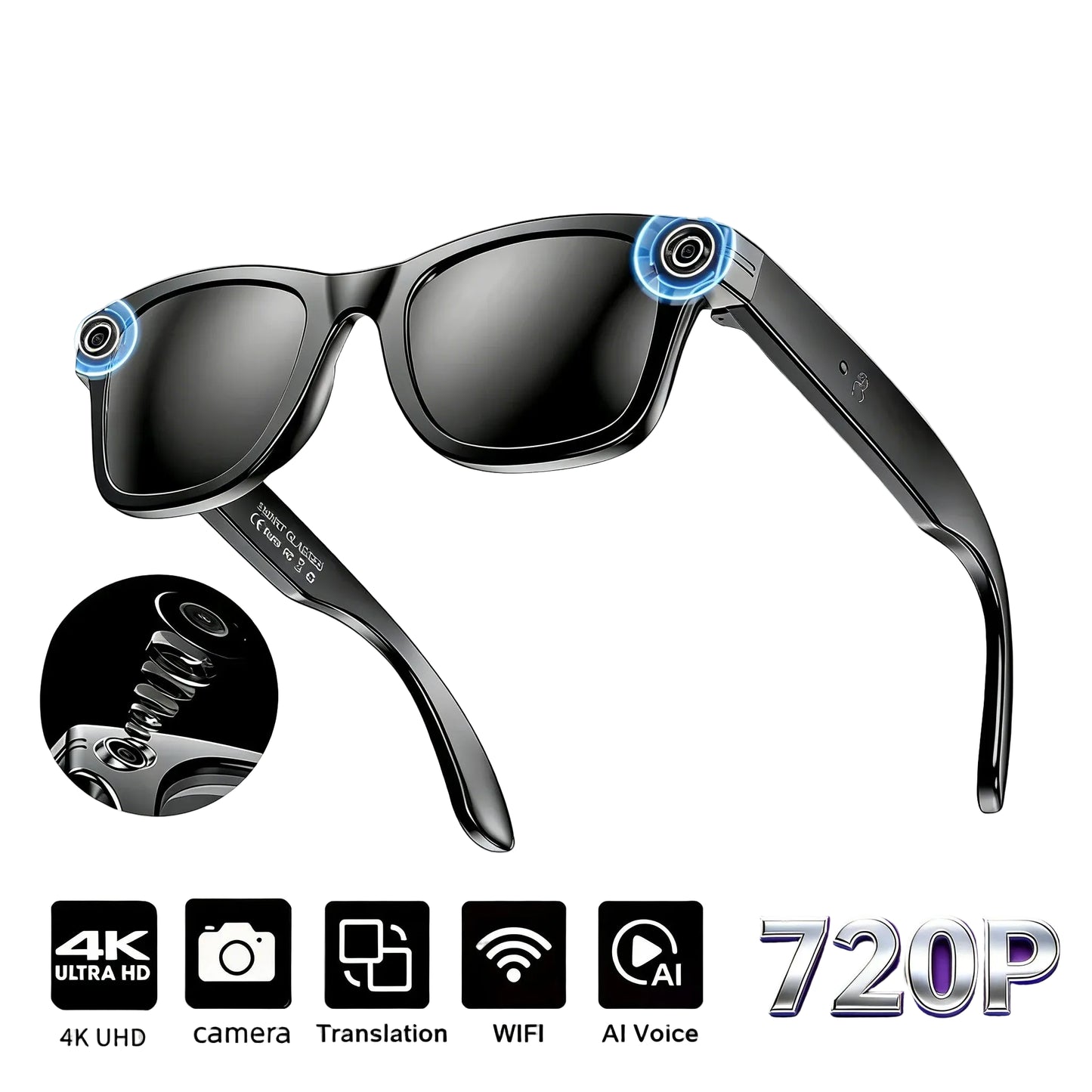 Bluetooth smart sunglasses with camera and voice assistant