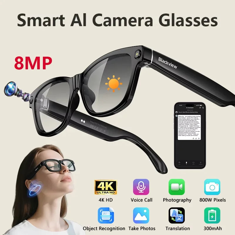 BV100 AI smart glasses 2K HD camera Bluetooth voice assistant