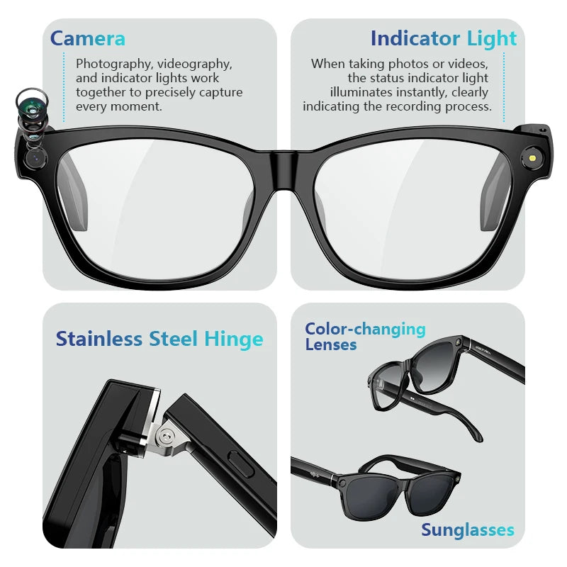 BV100 AI smart glasses 2K HD camera front view Bluetooth 5.3