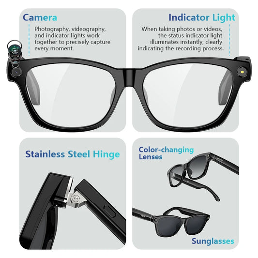 BV100 AI smart glasses 2K HD camera front view Bluetooth 5.3