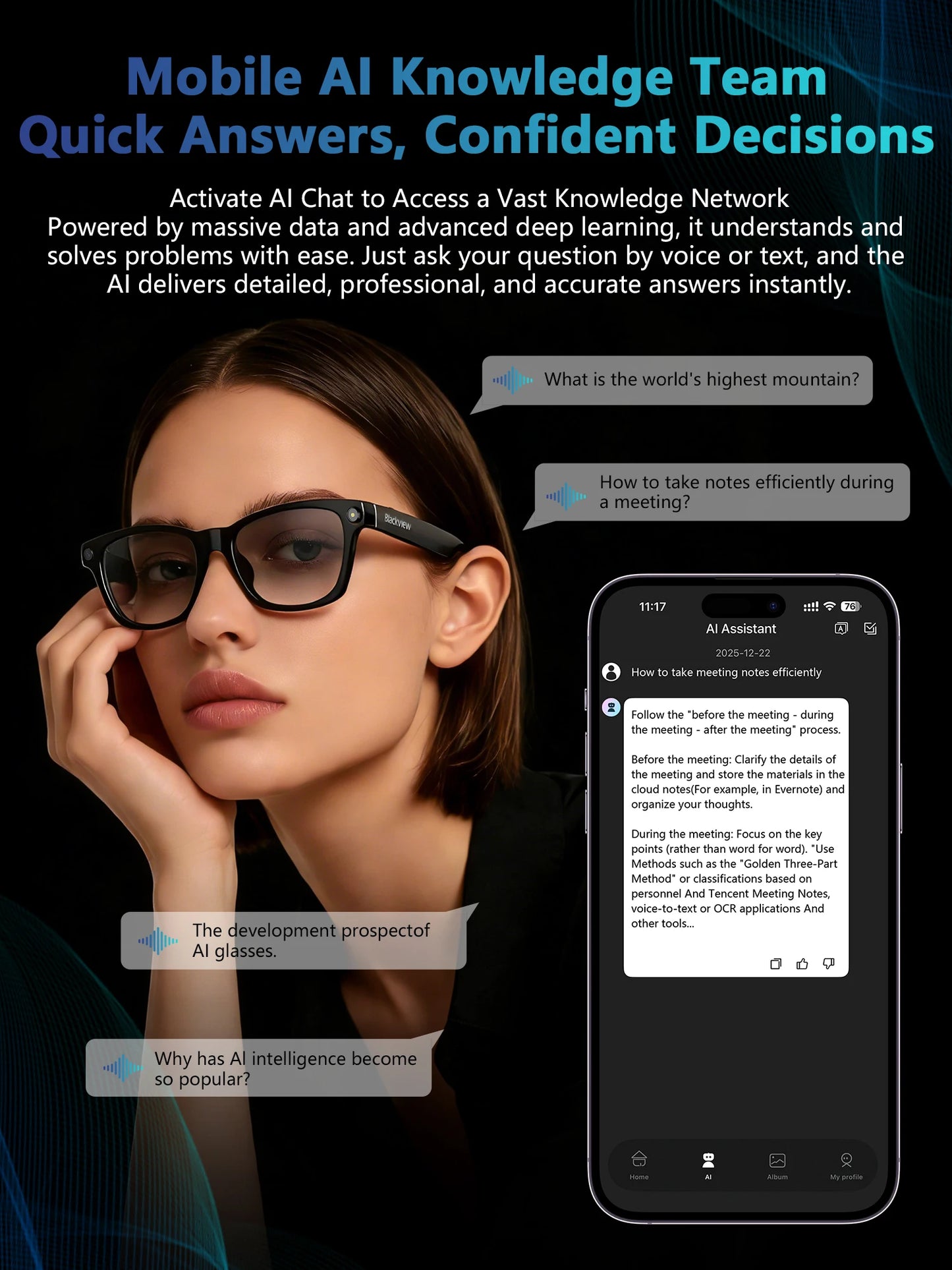 lightweight smart eyewear with anti-blue light frame