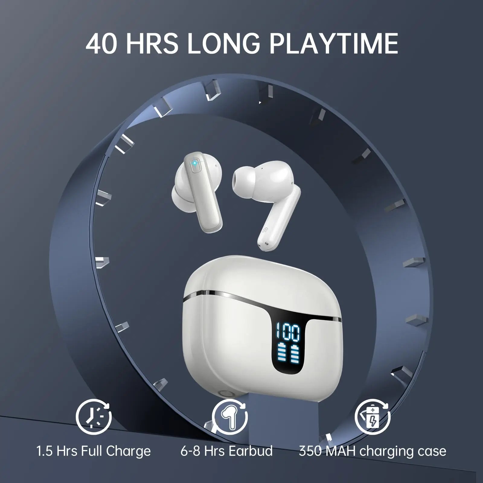 bluetooth 5.3 earbuds with ENC mic 40h playtime
