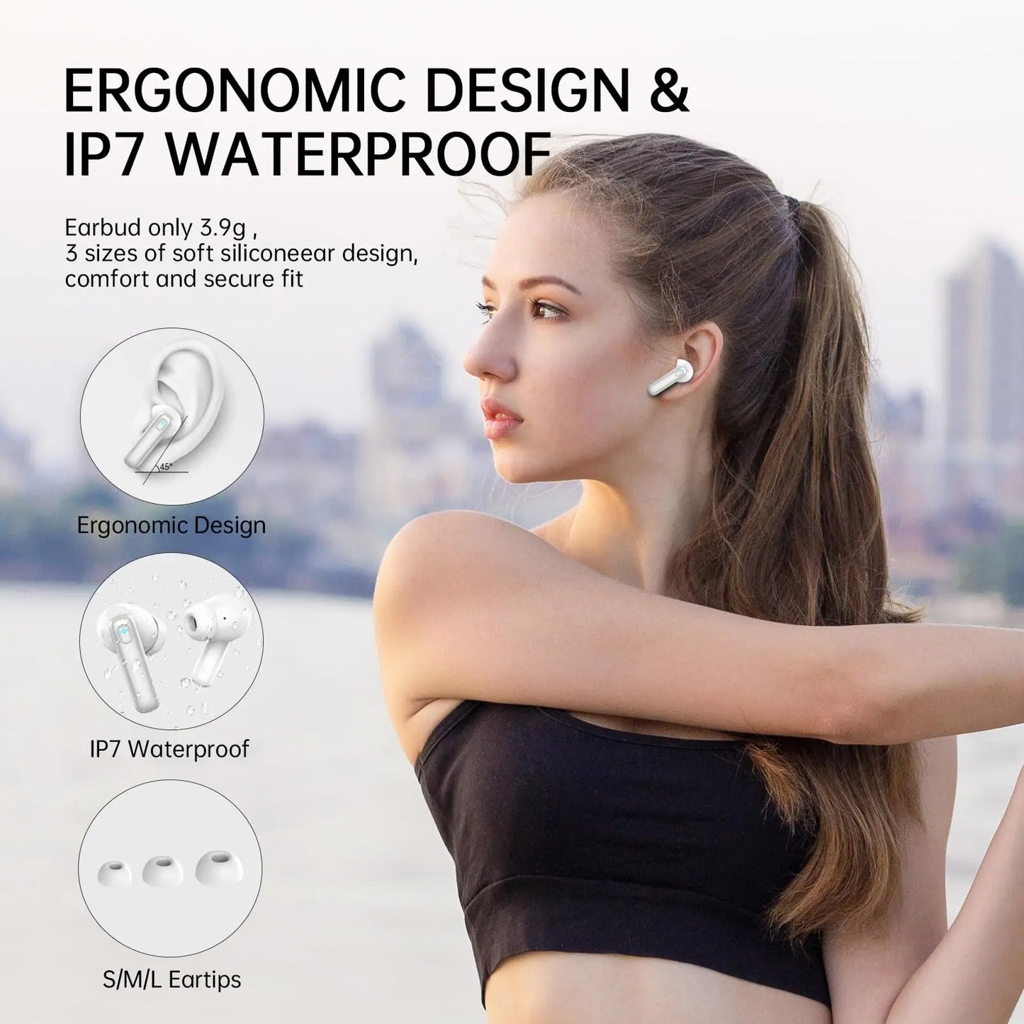 IPX7 waterproof wireless earphones for sports