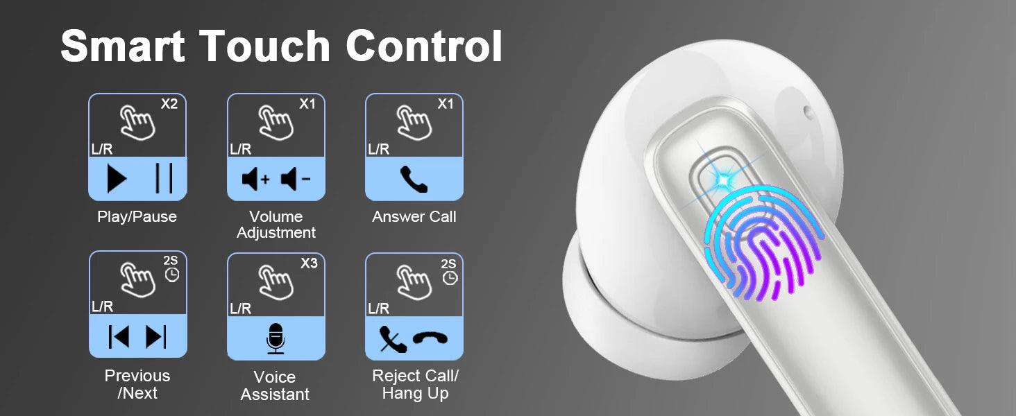 bluetooth 5.3 wireless earbuds with ENC microphone and long battery life

