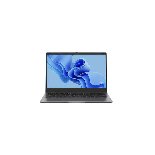 Laptop with specifications on a promotional banner for CHUWI GemiBook XPro
