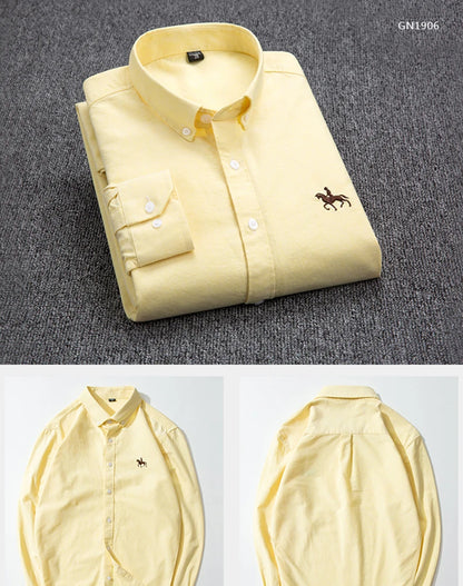 Cotton Oxford Long Sleeve Plaid Striped Casual Shirts For Men