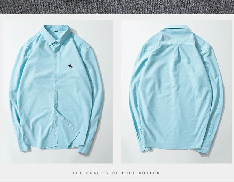 Cotton Oxford Long Sleeve Plaid Striped Casual Shirts For Men