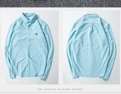 Cotton Oxford Long Sleeve Plaid Striped Casual Shirts For Men