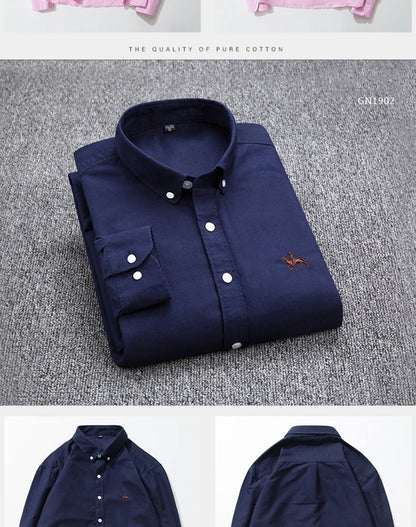 Cotton Oxford Long Sleeve Plaid Striped Casual Shirts For Men