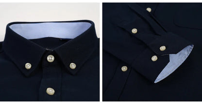Cotton Oxford Long Sleeve Plaid Striped Casual Shirts For Men