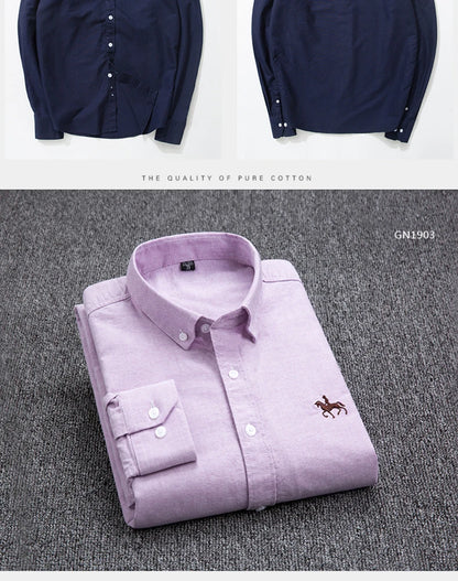 Cotton Oxford Long Sleeve Plaid Striped Casual Shirts For Men