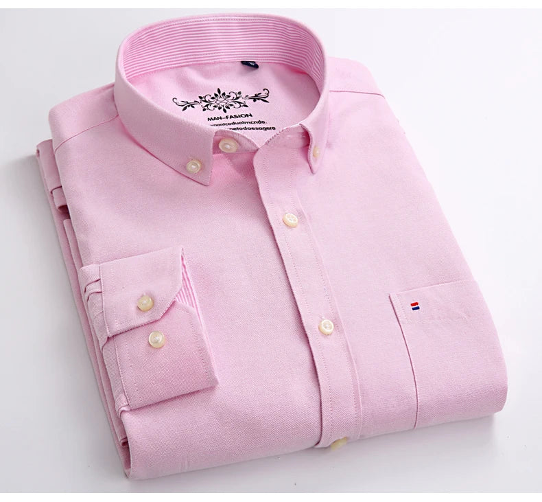 Cotton Oxford Long Sleeve Plaid Striped Casual Shirts For Men