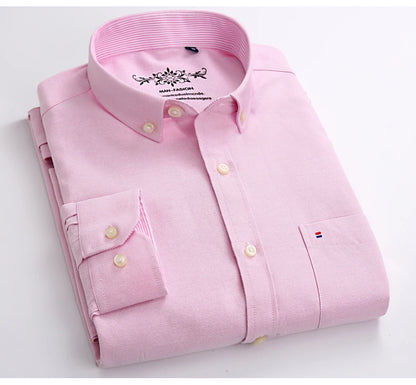 Cotton Oxford Long Sleeve Plaid Striped Casual Shirts For Men