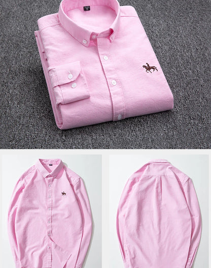 Cotton Oxford Long Sleeve Plaid Striped Casual Shirts For Men