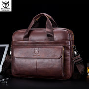 Bull-captain Men Genuine Leather Briefcase Bag for Laptop 14 Messenger