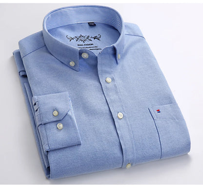 Cotton Oxford Long Sleeve Plaid Striped Casual Shirts For Men