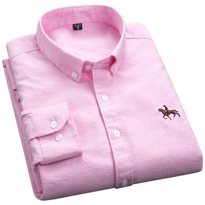 Cotton Oxford Long Sleeve Plaid Striped Casual Shirts For Men