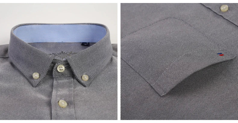 Cotton Oxford Long Sleeve Plaid Striped Casual Shirts For Men