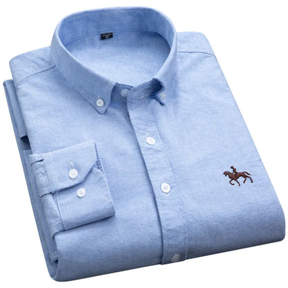 Cotton Oxford Long Sleeve Plaid Striped Casual Shirts For Men