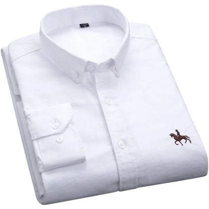 Cotton Oxford Long Sleeve Plaid Striped Casual Shirts For Men