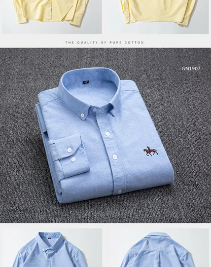 Cotton Oxford Long Sleeve Plaid Striped Casual Shirts For Men