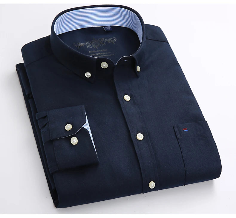 Cotton Oxford Long Sleeve Plaid Striped Casual Shirts For Men