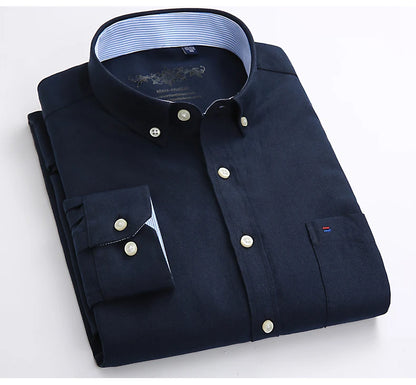 Cotton Oxford Long Sleeve Plaid Striped Casual Shirts For Men