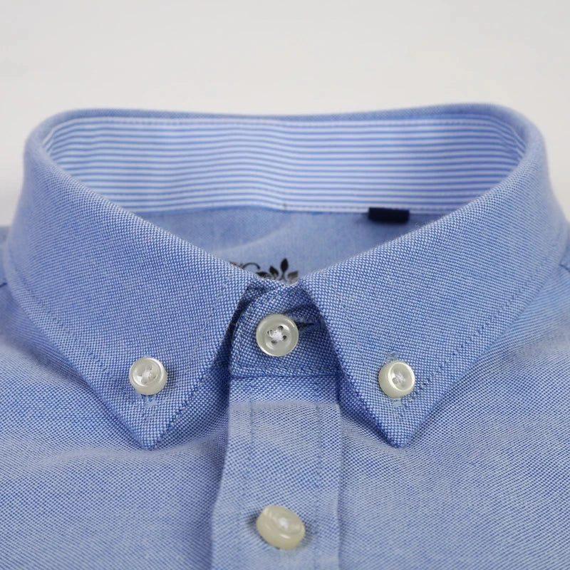 Cotton Oxford Long Sleeve Plaid Striped Casual Shirts For Men