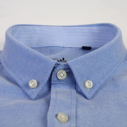 Cotton Oxford Long Sleeve Plaid Striped Casual Shirts For Men