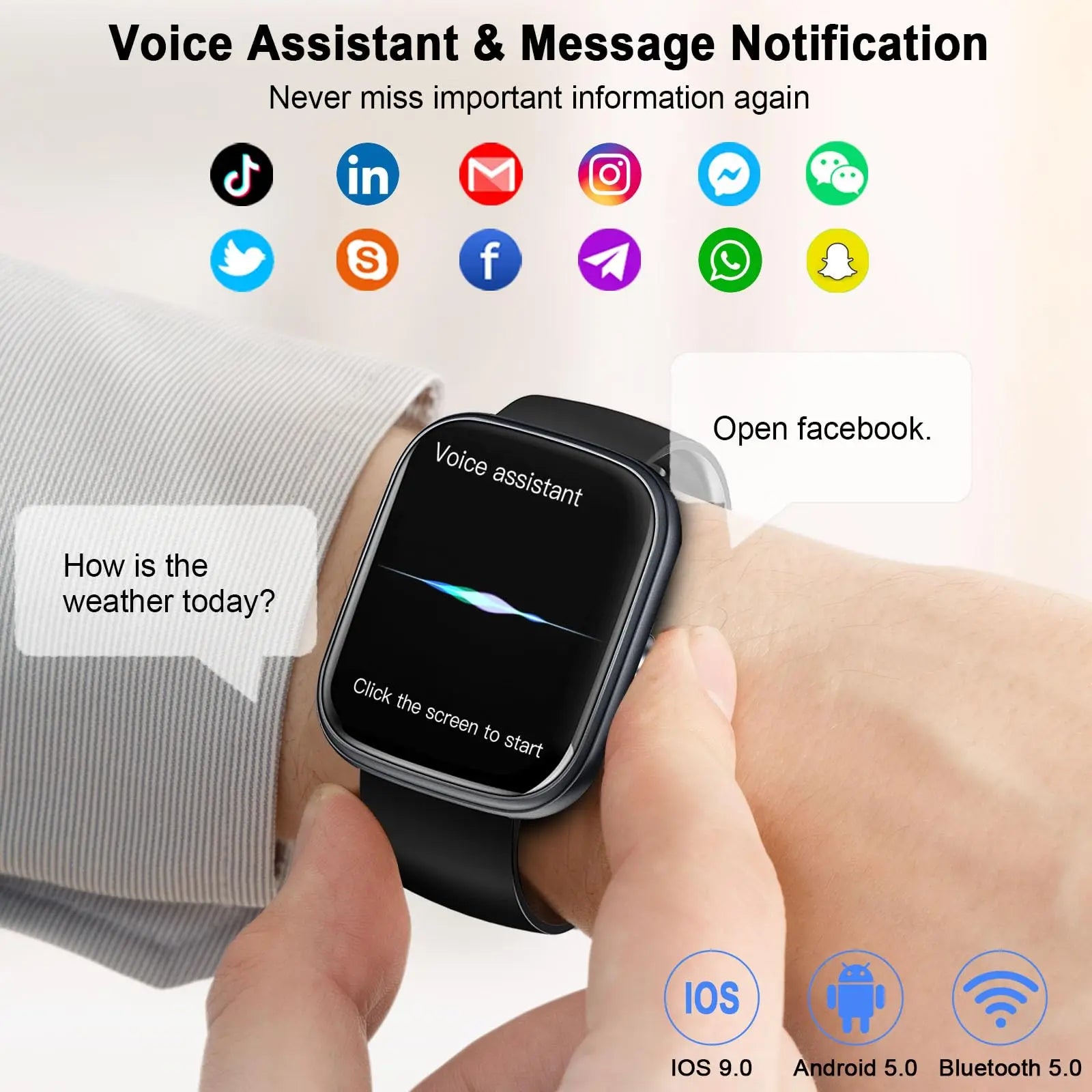 smartwatch with message notifications and call function