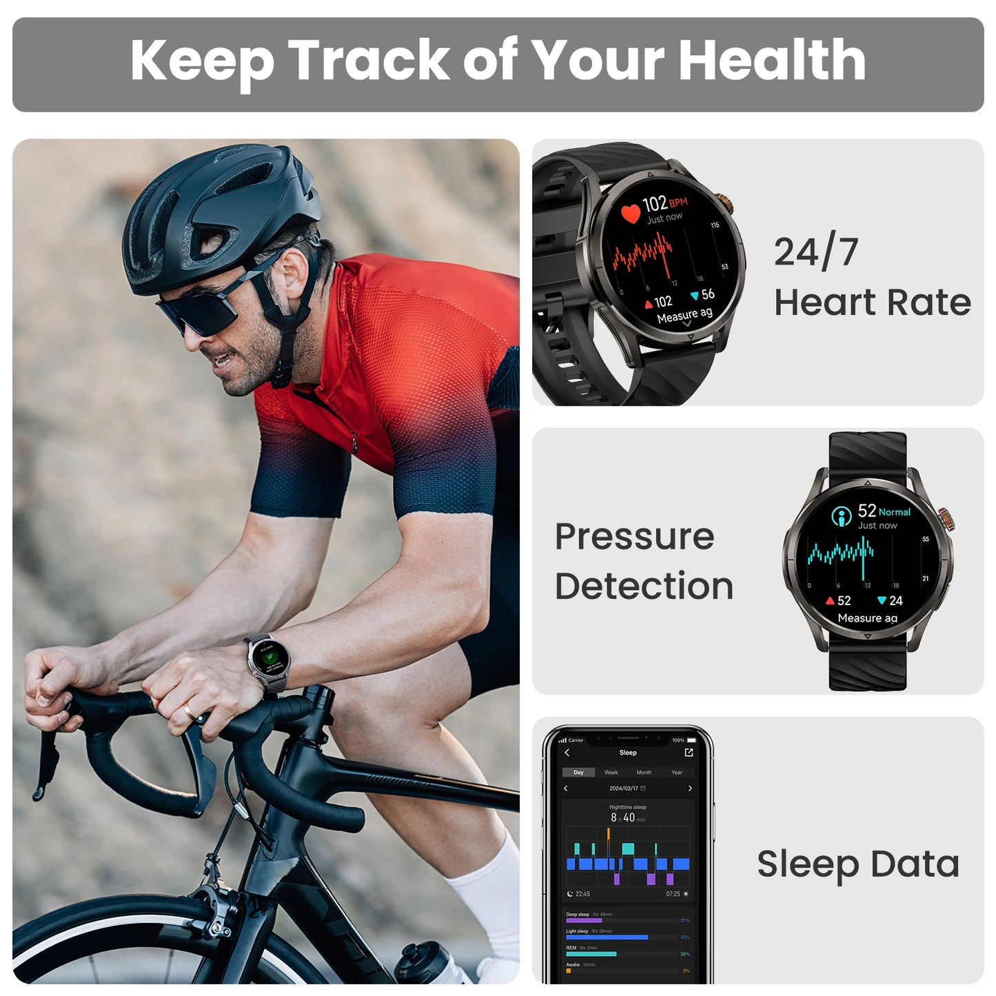 AMOLED fitness smartwatch with 100+ sports modes