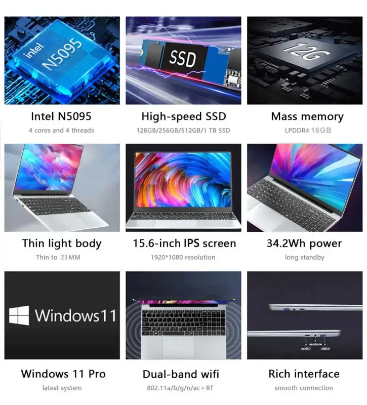 kuu laptop 15.6 inch 16gb ram 512gb ssd windows 11 notebook