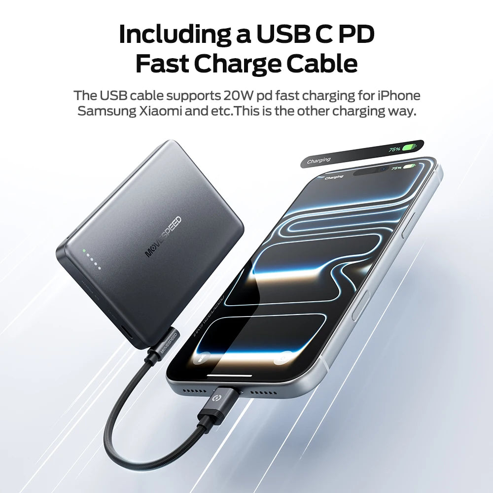 slim magnetic battery pack iphone travel charger