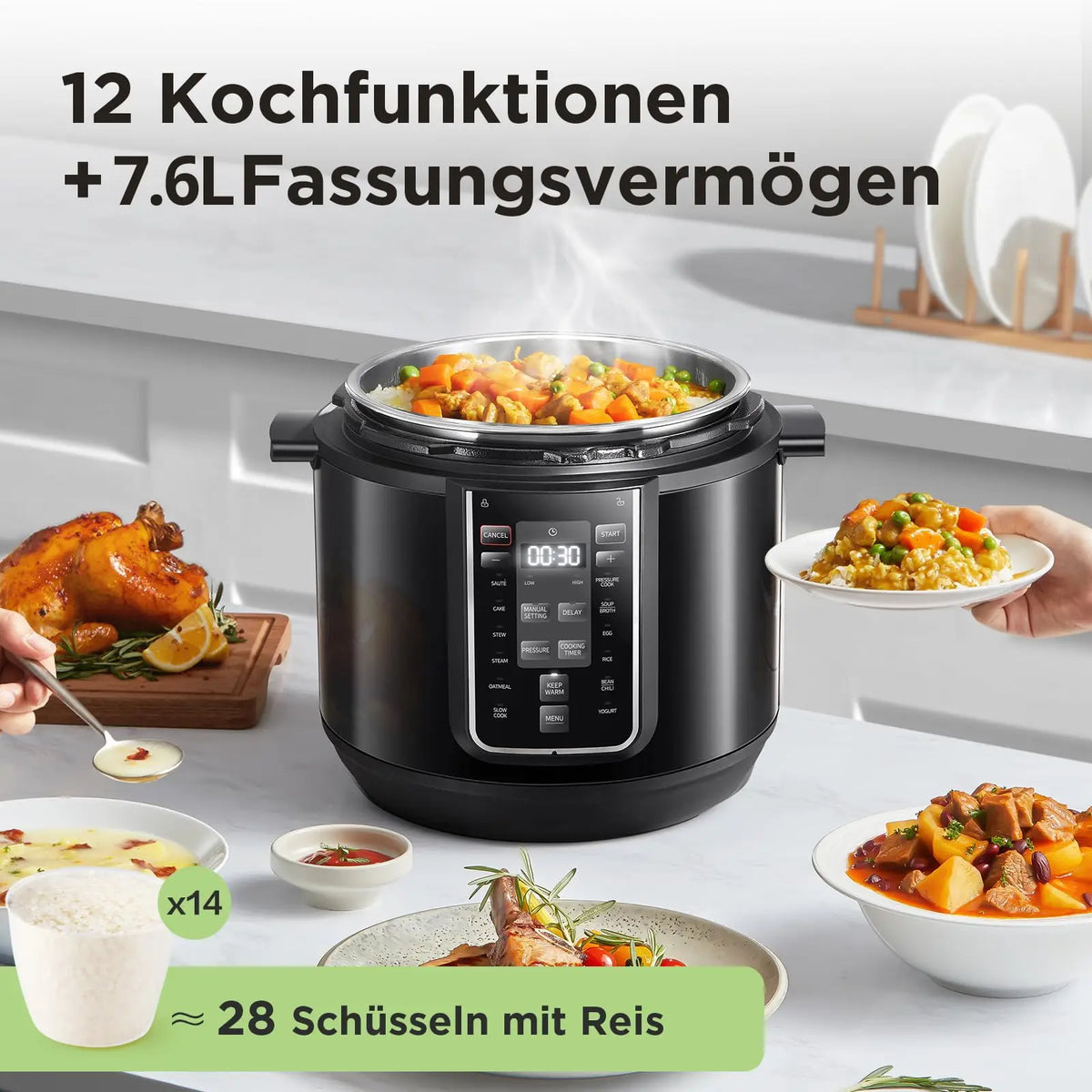 Midea Comfee electric pressure cooker stainless steel design