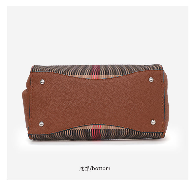 Genuine Leather Large Capacity Women’s Handbag – Plaid Wing Bag