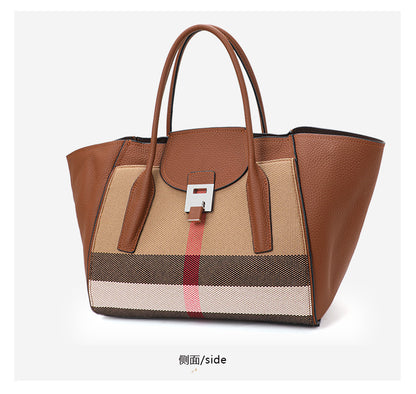 Genuine Leather Large Capacity Women’s Handbag – Plaid Wing Bag