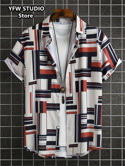 Camicia da spiaggia hawaiana estiva a maniche corte con stampa 3D alla moda