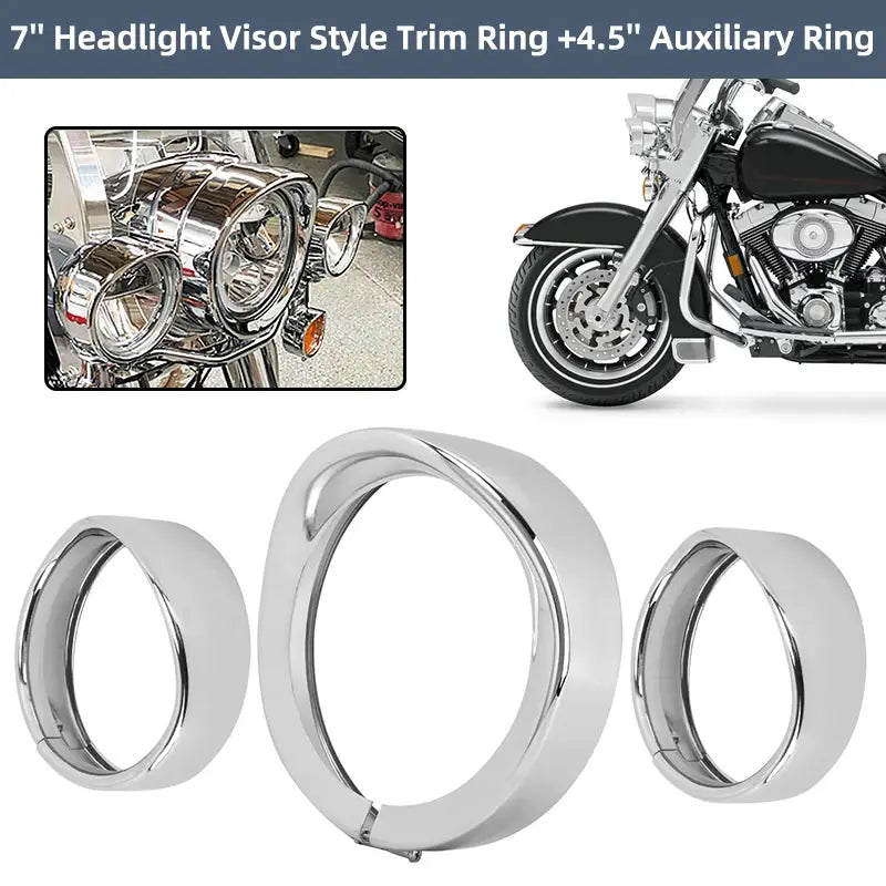 Motorcycle Headlight Trim Visor Ring 7’’ Bezel 4.5’’ LED Head Lamp For Harley Touring Road King Electra Glide