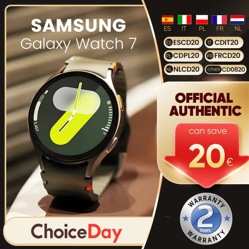 Samsung Galaxy Watch 7 40/44mm 2GB RAM+32GB ROM Batteria 300mAh Schermo Super AMOLED da 1,3'' Monitoraggio della salute Samsung Wear OS GPS WiFi