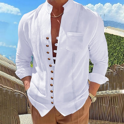 Cardigan Men's retro stand-up collar long-sleeved shirt Casual multi-button