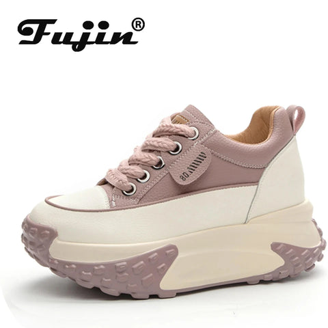 Fujin 7cm Genuine Leather Platform Wedge Women Fashion