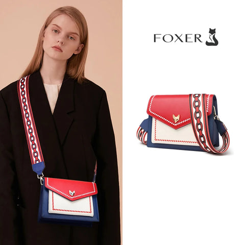 Foxer Split Leather Women Cross-body Bag Colorful Paneled