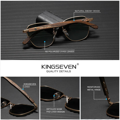 Kingseven Quality Upgrade Ebony Wood Polarized Sunglasses