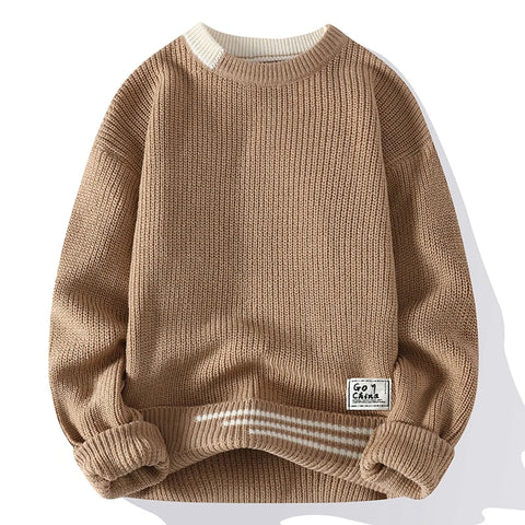 Men Vintage Twist Sweater Round Neck Pullover