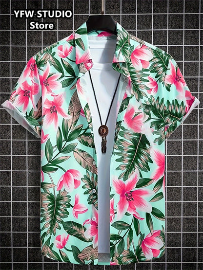 Camicia da spiaggia hawaiana estiva a maniche corte con stampa 3D alla moda