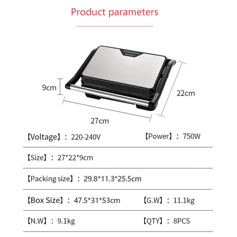 Macchina per sandwich elettrica per waffle con tostapane da 750 W