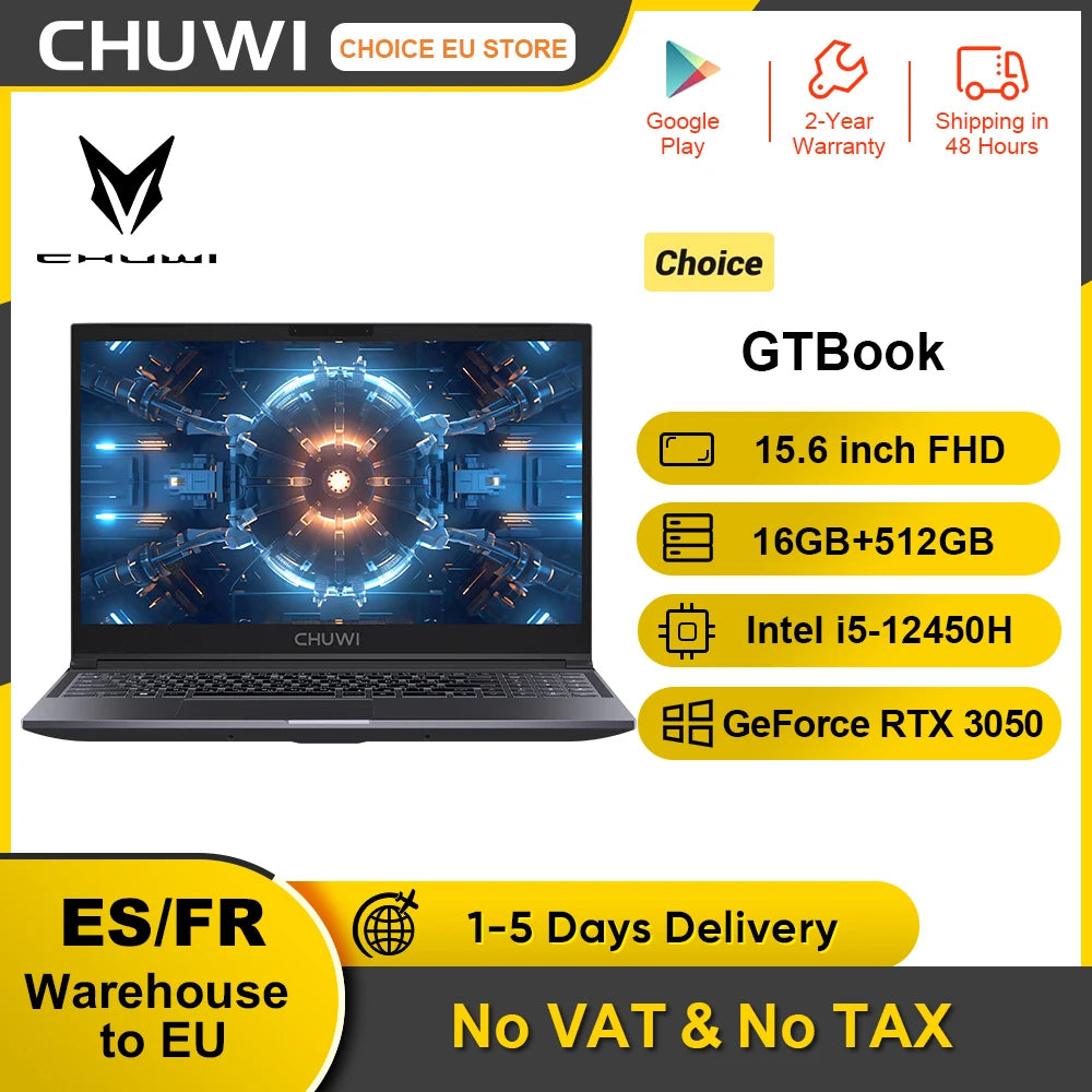 CHUWI GTBook Laptop Windows 11 Pro Intel i5-12450H RTX 3050 15.6 Inch