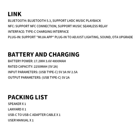 New Xiaomi Bluetooth Speaker ASM02A  40W Battery life