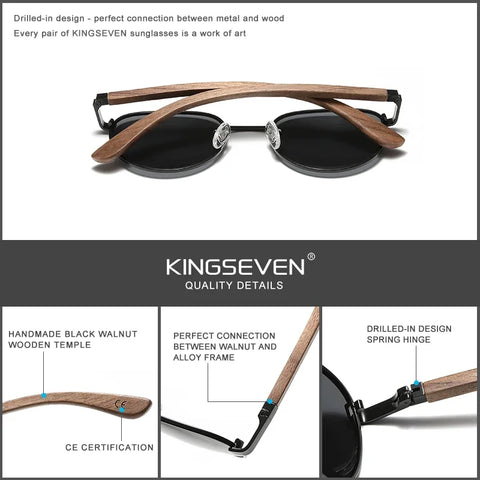 Kingseven Fashion Handmade Black Walnut Wood Men/Women Sunglasses