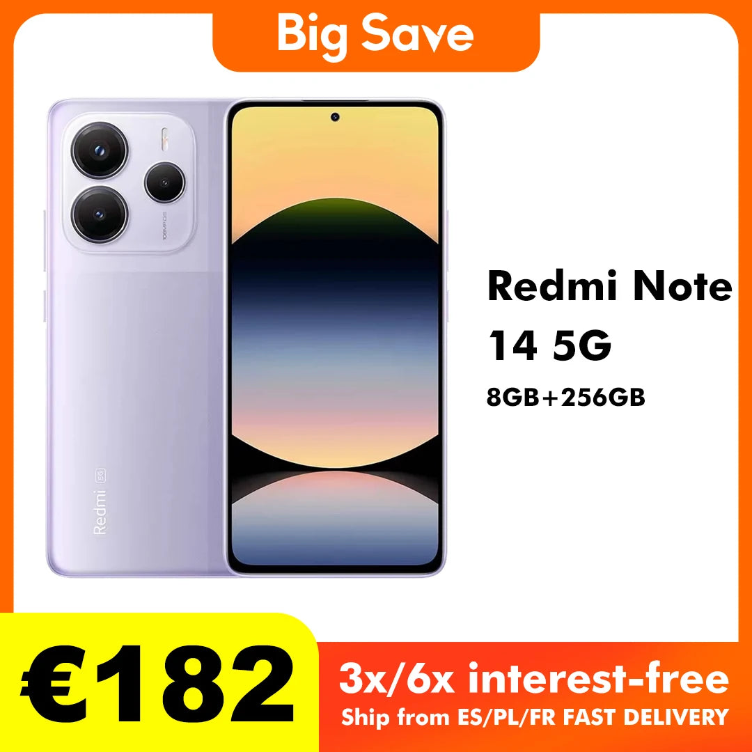 Xiaomi Redmi Note 14 Smartphone 5G 8GB/256GB MediaTek Dimensity 7025-Ultra 6.67" AMOLED Display 108MP Triple Camera